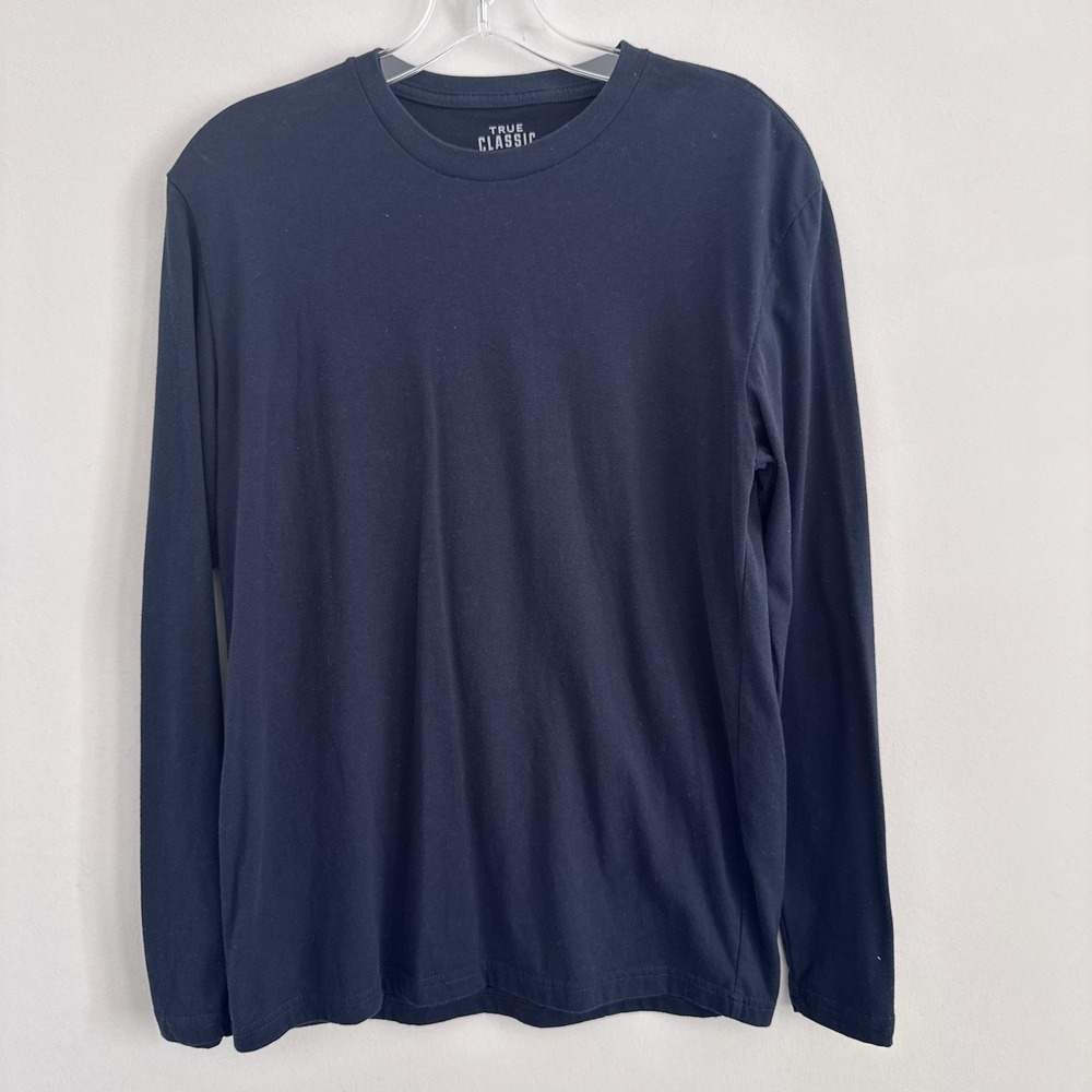 True Classic Navy Long Sleeve T Shirt Mens Small Cotton Blend